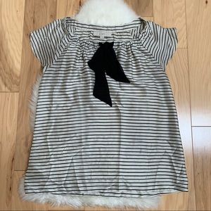 LOFT Beige striped short sleeve Bow front Top